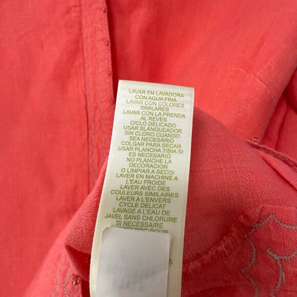 Sigrid Olsen Women's100%Linen Orange Embroidered Beaded Long Sleeve Top 1X - Picture 10 of 16